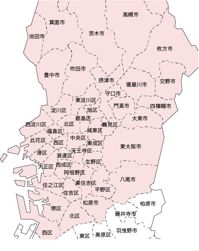 大阪の配達可能エリアの地図